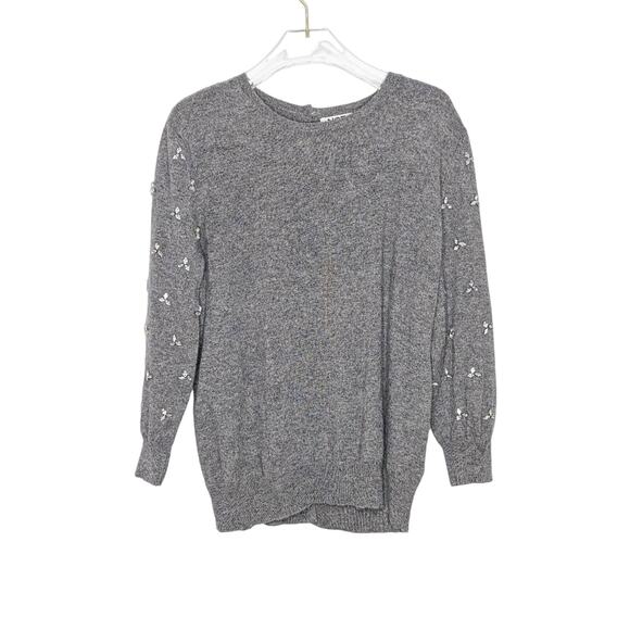 Not Shy Sweaters - Not Shy Gray Cashmere Sweater Long Sleeve With Rhinestones Button Back Size XL
